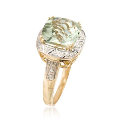 3.60 Carat Green Amethyst and .10 ct. t.w. Diamond Ring In 14kt Yellow Gold. Size 7 &mdash; Alt Image 2