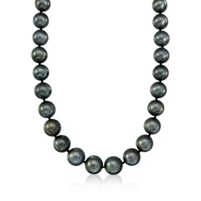 10-13mm Black Cultured Tahitian Pearl Necklace With 14kt White Gold and Diamond Clasp. 18" &mdash; Alt Image 1