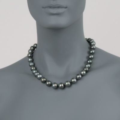 10-13mm Black Cultured Tahitian Pearl Necklace With 14kt White Gold and Diamond Clasp. 18" &mdash; Alt Image 2