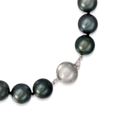 10-13mm Black Cultured Tahitian Pearl Necklace With 14kt White Gold and Diamond Clasp. 18" &mdash; Alt Image 3