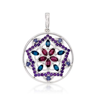 4.65 ct. t.w. Multi-Gem Floral Medallion Pendant In Sterling Silver &mdash; Alt Image 1