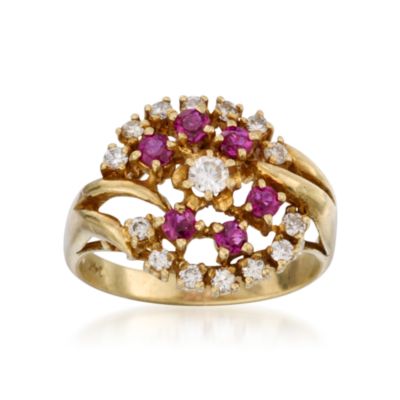 C. 1990 Vintage .60 ct. t.w. Ruby and .36 ct. t.w. Diamond Ring in 14kt Yellow Gold. Size 7 &mdash; Alt Image 1