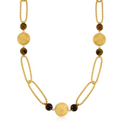 Tiger's Eye Necklace in Vermeil. 20" &mdash; Alt Image 1