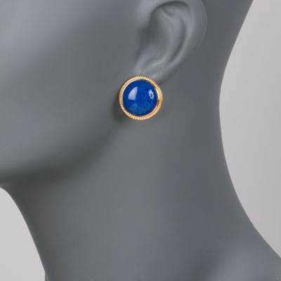 Lapis Dome Earrings in 14kt Gold Over Sterling Silver &mdash; Alt Image 2