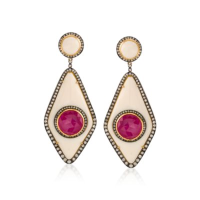 White Onyx and 22.15 ct. t.w. Ruby Earrings With Natural Diamonds in Two-Tone &mdash; Alt Image 1