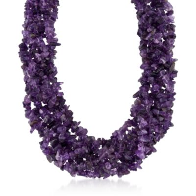 Amethyst Torsade Necklace in Sterling Silver. 17" &mdash; Alt Image 1