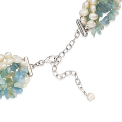Aquamarine and Pearl Torsade Necklace in Sterling Silver. 17" &mdash; Alt Image 3