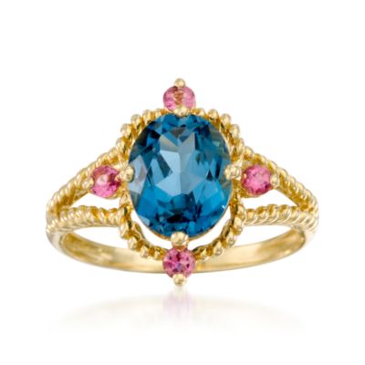 3.10 Blue Topaz and .20 ct. t.w. Pink Tourmaline Ring In 14kt Yellow Gold. Size 9 &mdash; Alt Image 1