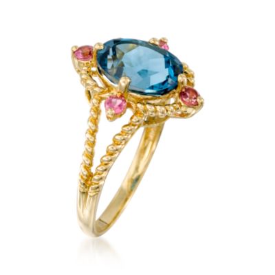 3.10 Blue Topaz and .20 ct. t.w. Pink Tourmaline Ring In 14kt Yellow Gold. Size 9 &mdash; Alt Image 3