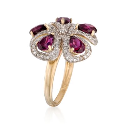 2.90 ct. t.w. Rhodolite Garnet and .45 ct. t.w. Diamond Flower Ring In 14kt Yellow Gold &mdash; Alt Image 2