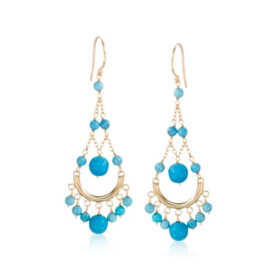 Turquoise Chandelier Earrings in 14kt Yellow Gold &mdash; Alt Image 1