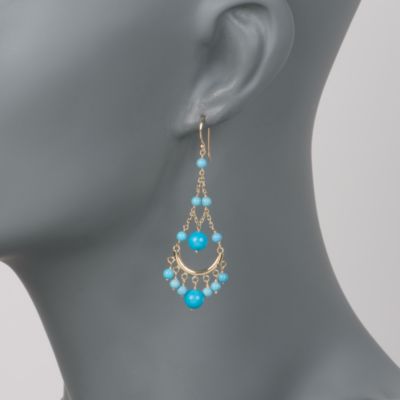 Turquoise Chandelier Earrings in 14kt Yellow Gold &mdash; Alt Image 2