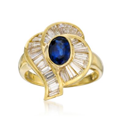 C. 1980 Vintage 1.25 Carat Sapphire and 1.75 ct. t.w. Diamond Ring in 18kt Yellow Gold. Size 8 &mdash; Alt Image 1