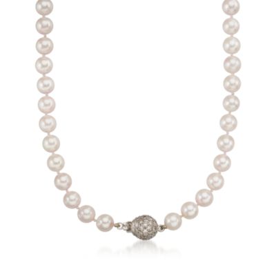 C.1990 Vintage 7-7.5mm Cultured Pearl Necklace With 1.00 ct. t.w. Diamond Clasp in 18kt White Gold. 18.5" &mdash; Alt Image 1