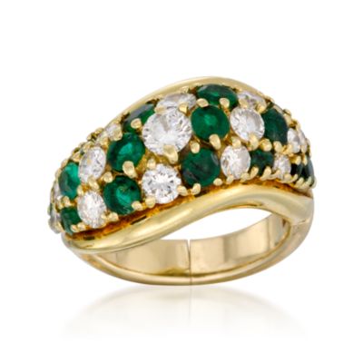 C. 1960 Vintage 1.50 ct. t.w. Emerald and 1.25 ct .t.w. Diamond Ring in 18kt Yellow Gold. Size 6 &mdash; Alt Image 1