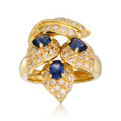 C. 1980 Vintage 1.30 ct. t.w. Sapphire and 1.15 ct t.w. Diamond Ring in 18kt Yellow Gold. Size 7 &mdash; Alt Image 1