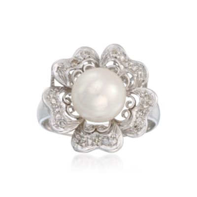 C. 1990 Vintage 8.5mm Cultured Pearl Ring In 14kt White Gold. Size 7.5 &mdash; Alt Image 1