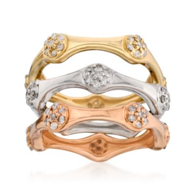 Set of Three 1.00 ct. t.w. Diamond Rings in 14kt Tri-Colored Gold &mdash; Alt Image 1