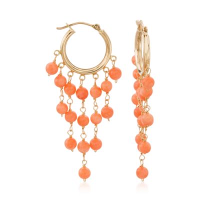 Coral Hoop Earrings in 14kt Yellow Gold &mdash; Alt Image 1