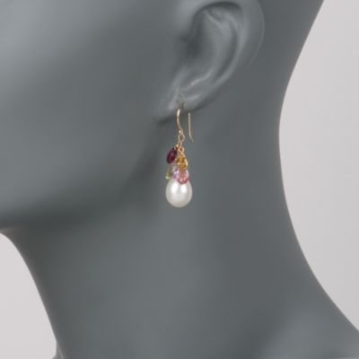 4.80 ct. t.w. Multi-Gem and 9-10mm Cultured Pearl Earrings in 14kt Yellow Gold &mdash; Alt Image 2