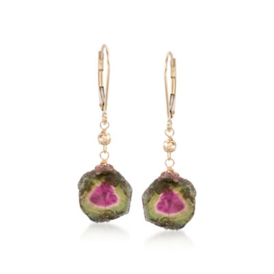 4.00 Carat Tourmaline Earrings In 14kt Yellow Gold. Leverback Earrings &mdash; Alt Image 1