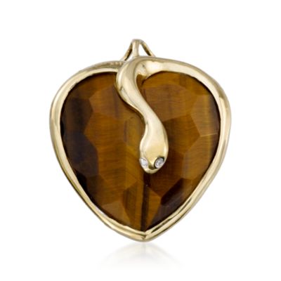 Tiger's Eye Heart and Snake Pendant With Diamond Accents In 14kt Yellow Gold &mdash; Alt Image 1