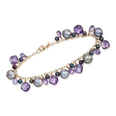Amethyst and 4-9mm Cultured Pearl Bracelet in 14kt Yellow Gold. 7.5" &mdash; Alt Image 1