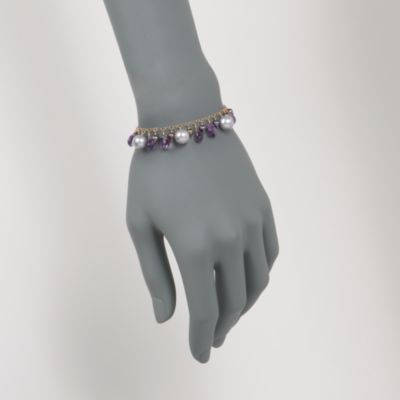 Amethyst and 4-9mm Cultured Pearl Bracelet in 14kt Yellow Gold. 7.5" &mdash; Alt Image 2