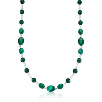 Malachite and Amethyst Necklace In Sterling Silver. 36" &mdash; Alt Image 1