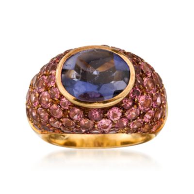 C.1980 Vintage 3.25 Carat Tanzanite and 5.50 ct. t.w. Pink Tourmaline Ring In 18kt Yellow Gold. Size 6.5 &mdash; Alt Image 1