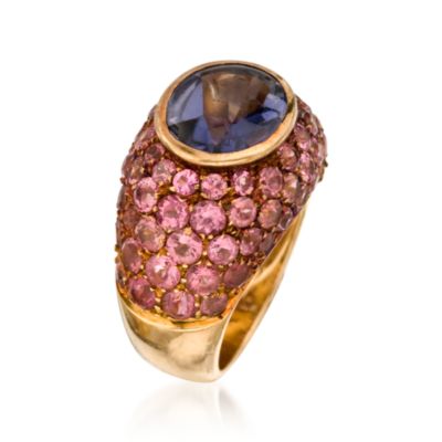 C.1980 Vintage 3.25 Carat Tanzanite and 5.50 ct. t.w. Pink Tourmaline Ring In 18kt Yellow Gold. Size 6.5 &mdash; Alt Image 2