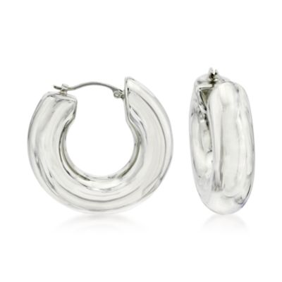 Sterling Silver Puff Hoop Earrings &mdash; Alt Image 1