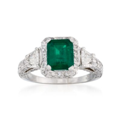 1.40 Carat Emerald and .60 ct. t.w. Diamond Ring in 18kt White Gold. Size 7 &mdash; Alt Image 1