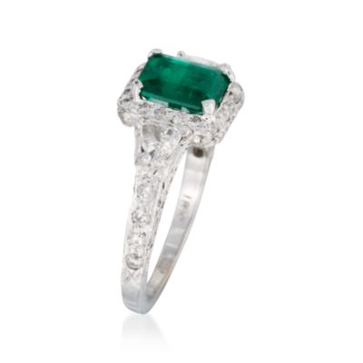 1.40 Carat Emerald and .60 ct. t.w. Diamond Ring in 18kt White Gold. Size 7 &mdash; Alt Image 2