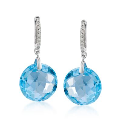 25.00 ct. t.w. Blue Topaz and .15 ct. t.w. Diamond Earrings In Sterling Silver &mdash; Alt Image 1