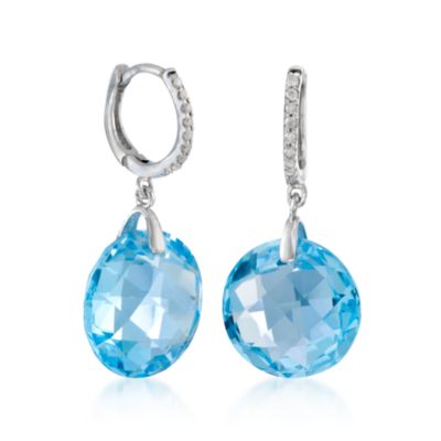 25.00 ct. t.w. Blue Topaz and .15 ct. t.w. Diamond Earrings In Sterling Silver &mdash; Alt Image 2