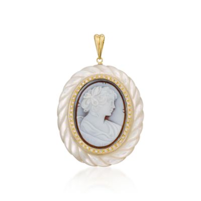 Mother-Of-Pearl and .45 ct. t.w. Diamond Cameo Pendant In 18kt Yellow Gold &mdash; Alt Image 1