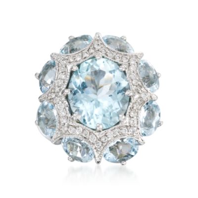 9.00 Carat Aquamarine and .33 ct. t.w. Diamond Ring in 14kt White Gold &mdash; Alt Image 1
