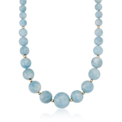 Graduated Aquamarine Bead Necklace in 14kt Yellow Gold &mdash; Alt Image 1