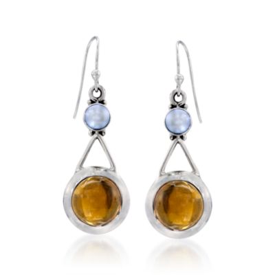 14.00 ct. t.w. Brown Quartz and 6mm Cultured Pearl Earrings In Sterling Silver &mdash; Alt Image 1