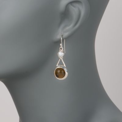 14.00 ct. t.w. Brown Quartz and 6mm Cultured Pearl Earrings In Sterling Silver &mdash; Alt Image 2