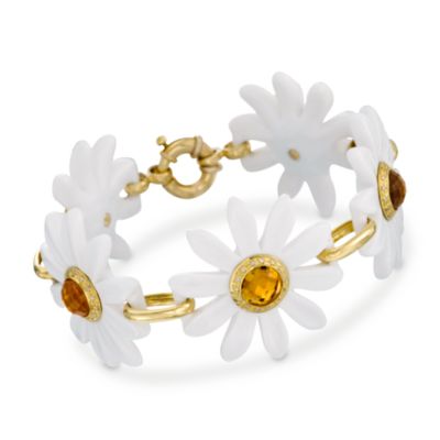 White Agate and 12.55 ct. t.w. Multi-Gem Daisy Bracelet In 18kt Yellow Gold. 8" &mdash; Alt Image 1