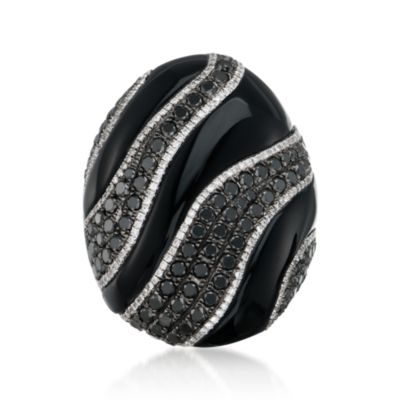 Black Onyx and 2.75 ct. t.w. Diamond Statement Ring in 14kt White Gold. Size 7 &mdash; Alt Image 1