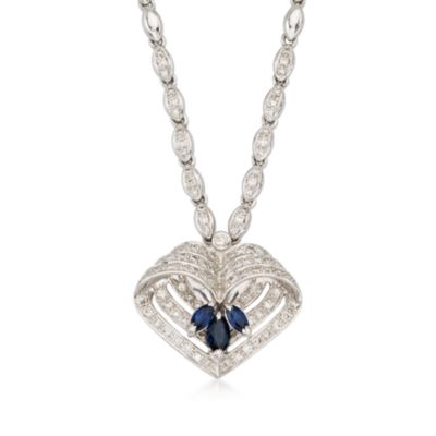 C. 1980 1.50 ct. t.w. Sapphire and 2.00 ct. t.w. Diamond Necklace in 18kt White Gold. 17" &mdash; Alt Image 1