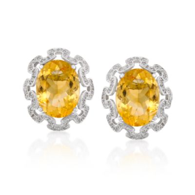 13.80 ct. t.w. Citrine and .20 ct. t.w. Diamond Earrings in 14kt White Gold. Clip/Post Earrings &mdash; Alt Image 1