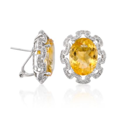 13.80 ct. t.w. Citrine and .20 ct. t.w. Diamond Earrings in 14kt White Gold. Clip/Post Earrings &mdash; Alt Image 3