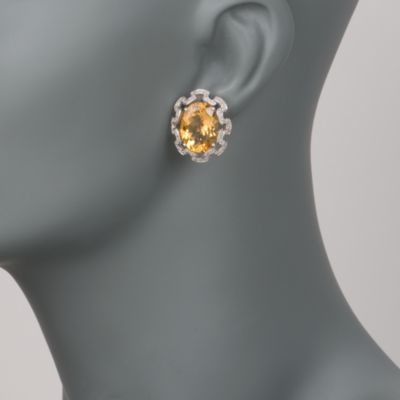 13.80 ct. t.w. Citrine and .20 ct. t.w. Diamond Earrings in 14kt White Gold. Clip/Post Earrings &mdash; Alt Image 2