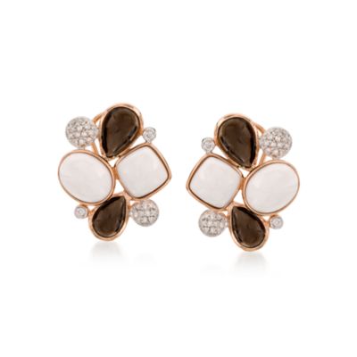 3.85 ct. t.w. Smoky Quartz and .15 ct. t.w. Diamond Earrings With White Onyx In 18kt Rose Gold &mdash; Alt Image 1