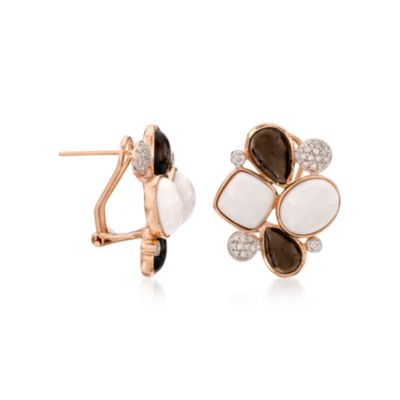 3.85 ct. t.w. Smoky Quartz and .15 ct. t.w. Diamond Earrings With White Onyx In 18kt Rose Gold &mdash; Alt Image 2