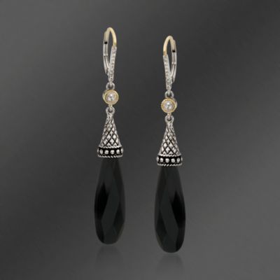 Andrea Candela Onyx and .10 ct. t.w. Topaz Earrings in Two-Tone 18kt Yellow Gold and Sterling Silver &mdash; Alt Image 1